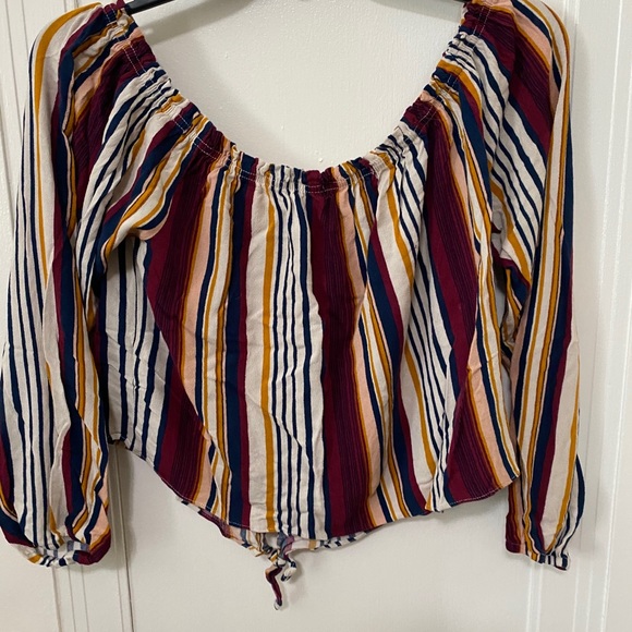 Cute Off The Shoulder Long Sleeve Stripped Shirt - Picture 2 of 3